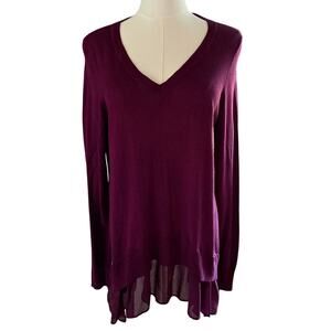 Torrid Burgundy V-Neck Long Sleeve Top Chiffon Hem Women 0 Large Fall Winter